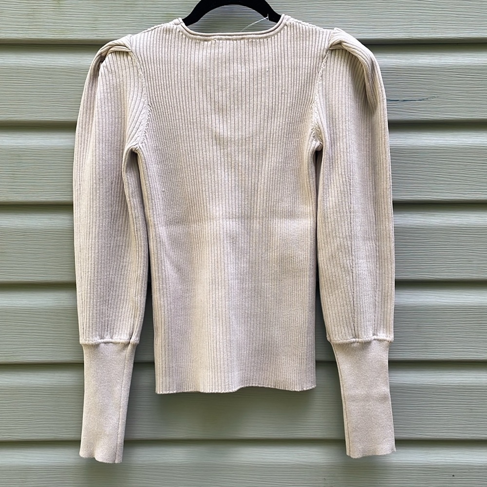 Elie Tahari Stone Puff Shoulder Knit Blouse - Picture 5 of 7